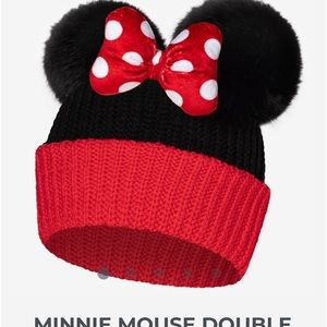 NWT Minnie Mouse Double Pom Beanie-Adult Size